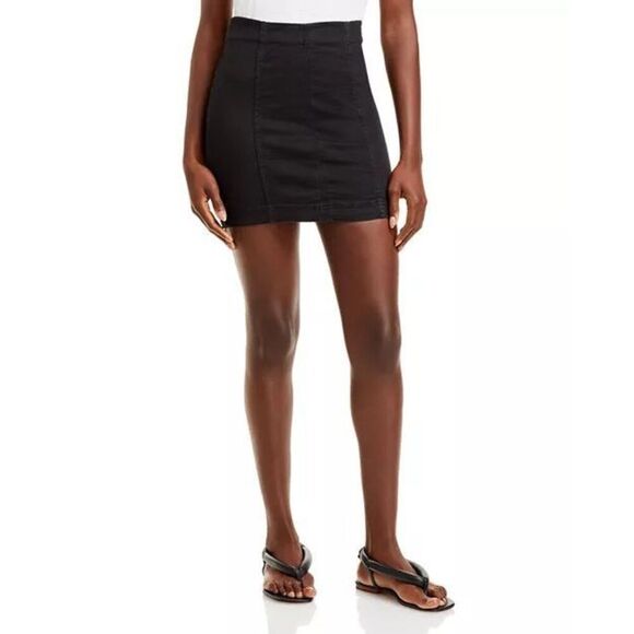Free People Modern Femme Denim Mini Skirt in Black 0 - Picture 1 of 7